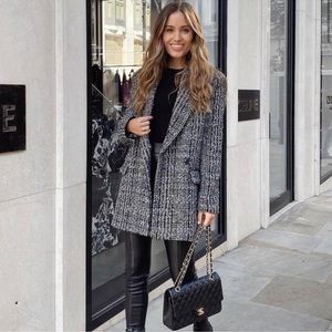 Mango Tweed Blazer Jacket Wool Blend New